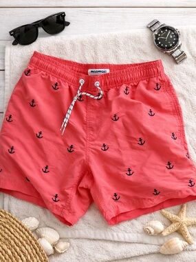 Coral Anchor Print Swim Trunks - Macarojic?